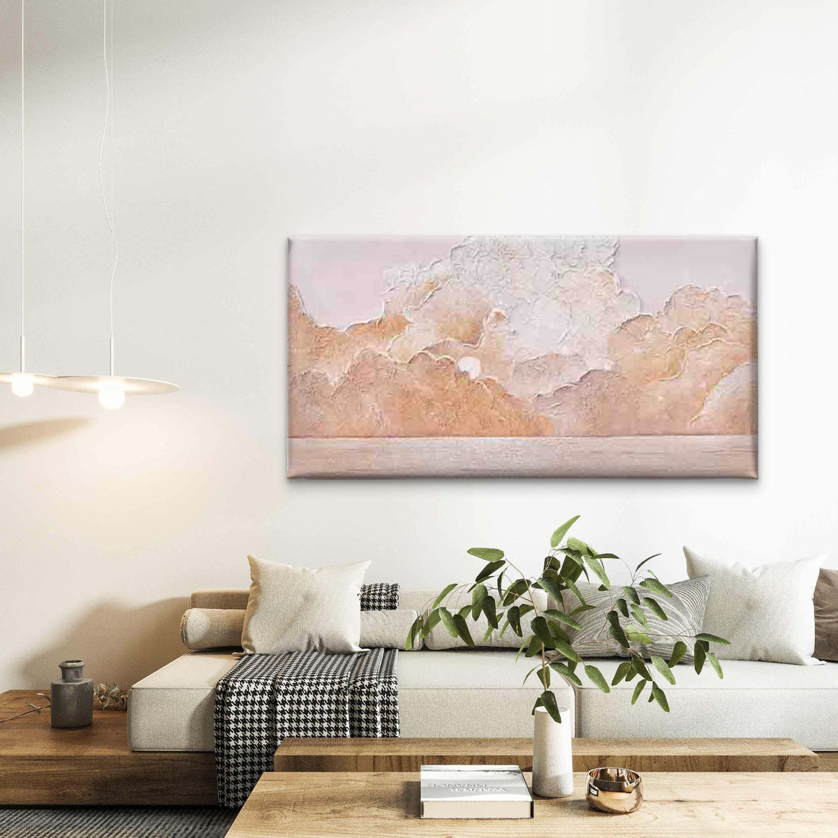 Pastel Clouds Painting in Soft Wall Art Canvas Office Home Room Framed 120x60cm