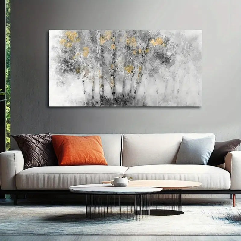 Grey & Golden Abstract Nature Wall Art canvas office home room framed 120x60cm