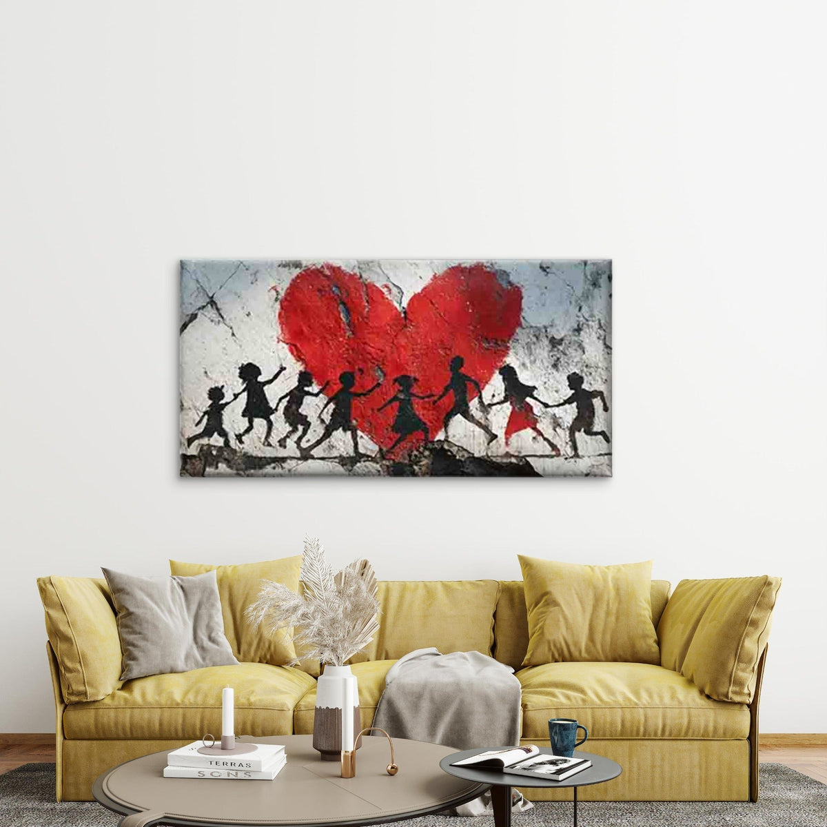 Silhouette Heart with Red Accen Wall Art Canvas Office Home Room Framed 80x45cm
