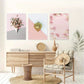 3pcs Modern Sweet Pink Flowers Golden Strawberry Metal Print Ready to Hang Art