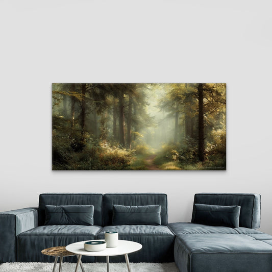 Green Trees & Sunlit Forest Wall Art Canvas Office Home Room Framed 80x45cm