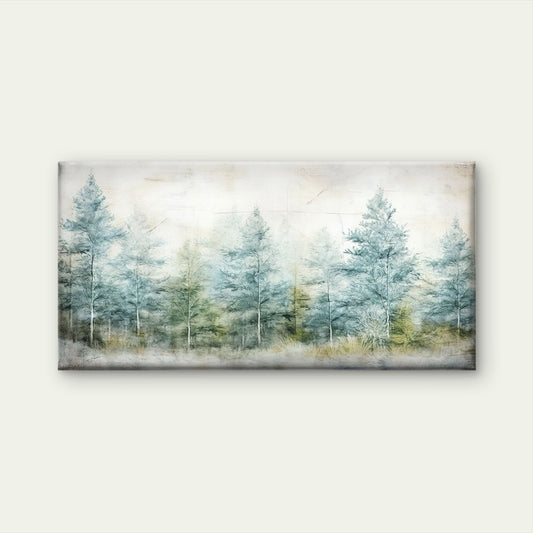 Misty Pine Forest Watercolor Nature Wall Art Canvas Office Home Framed 80x45cm