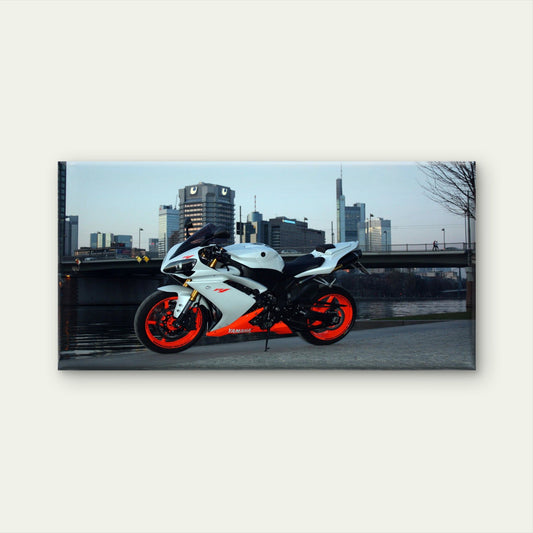White Yamaha In The City Wall Art Canvas Office Home Room Framed 80x45cm
