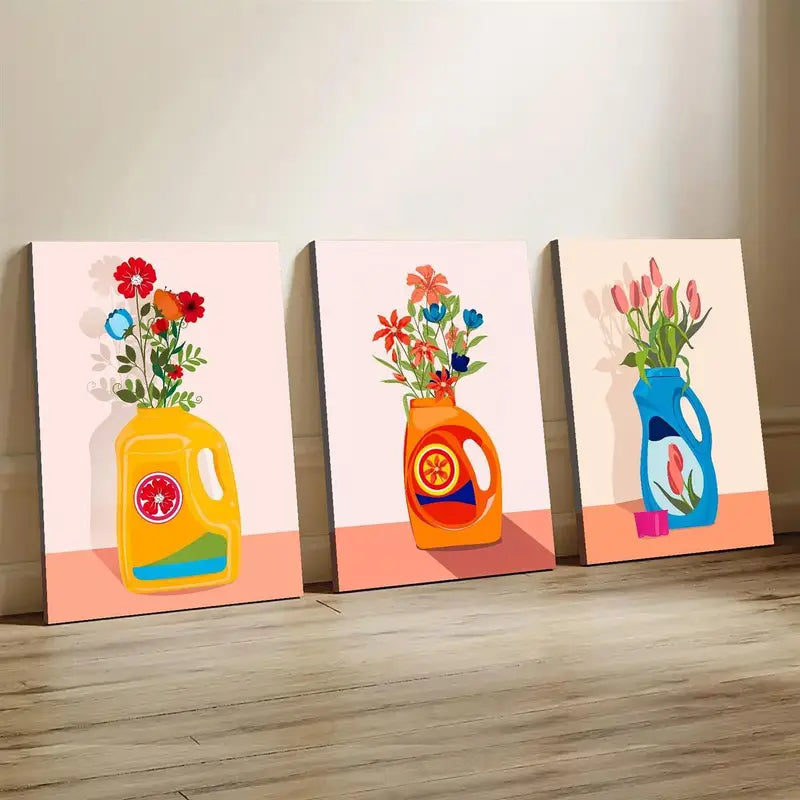 3pcs Contemporary Floral Art Colorful Design Metal Print Ready to Hang Art