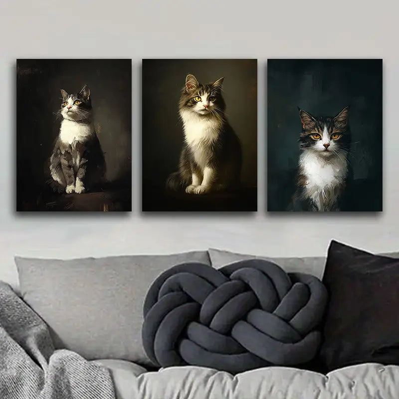 3pcs Elegant Cat Metal Print Ready to Hang Art