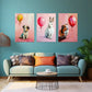 3pcs Balloons & Puppy, Guinea Pig, Rabbit Classic Design Metal Print Ready to Hang Art
