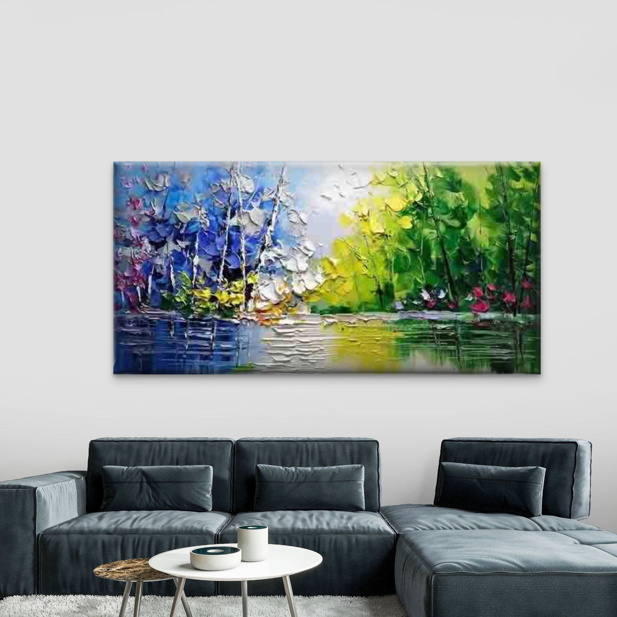 Vibrant Abstract Forest Landsca Wall Art Canvas Office Home Room Framed 80x45cm