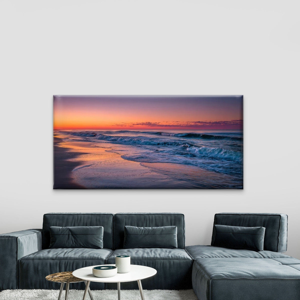 Pink Ocean Waves Beach Wall Art Canvas Office Home Room Framed 120x60cm