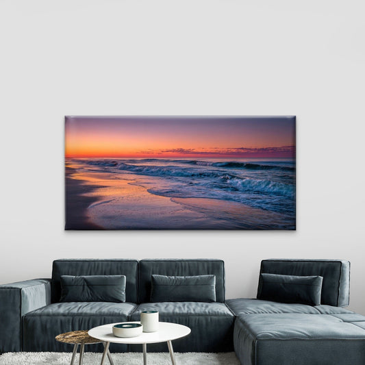 Pink Ocean Waves Beach Wall Art Canvas Office Home Room Framed 80x45cm