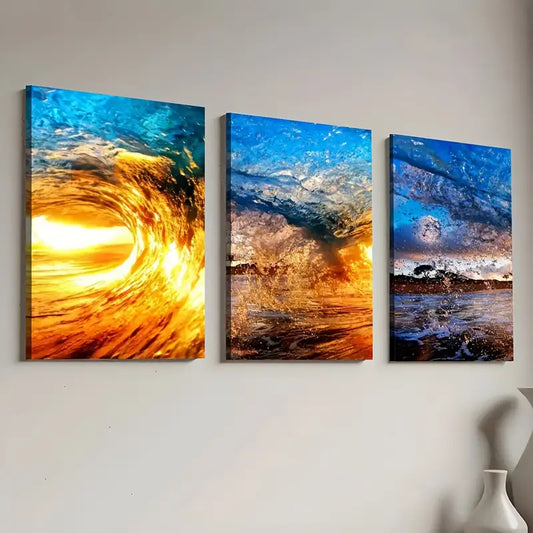3pcs Ocean Wave Modern Landscape Art Wall Art Set Canvas Framed 40x60cm - High Quality Print 100% Australian Made Wall Canvas Ready to Hang