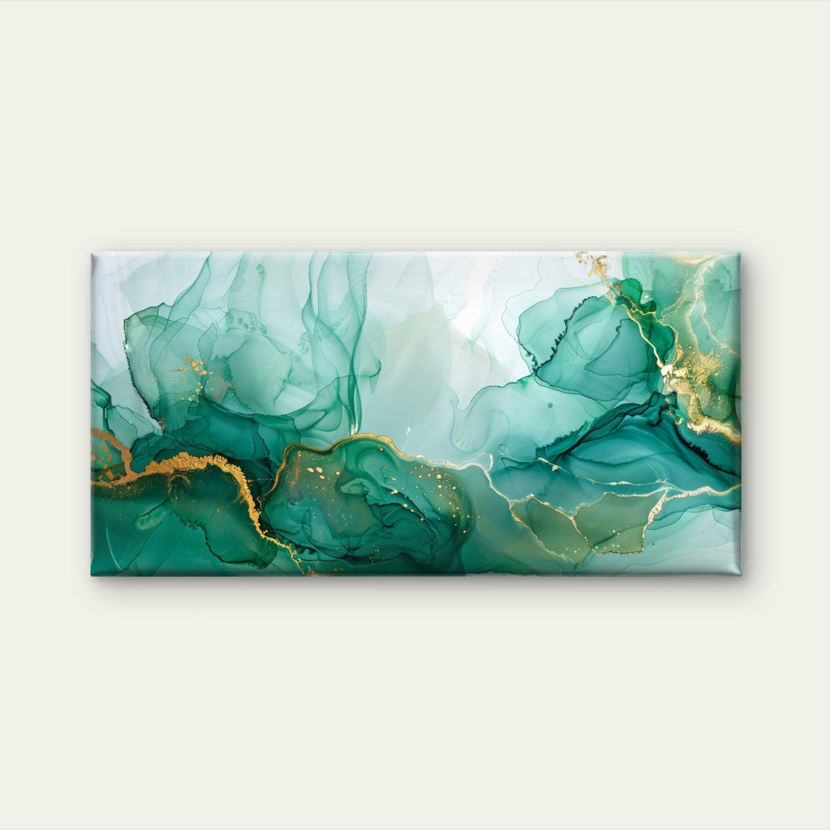 Emerald Gold Fluid Abstract Wall Art Canvas Office Home Room Framed 80x45cm