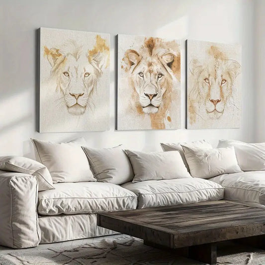 3pcs Lion & Tiger Line Art African Safari Animal Metal Print Ready to Hang Art
