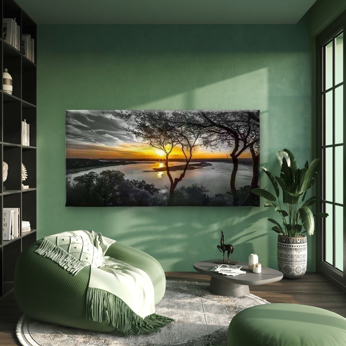 Sunset Lake View Wall Art Canvas Office Home Room Framed 120x60cm