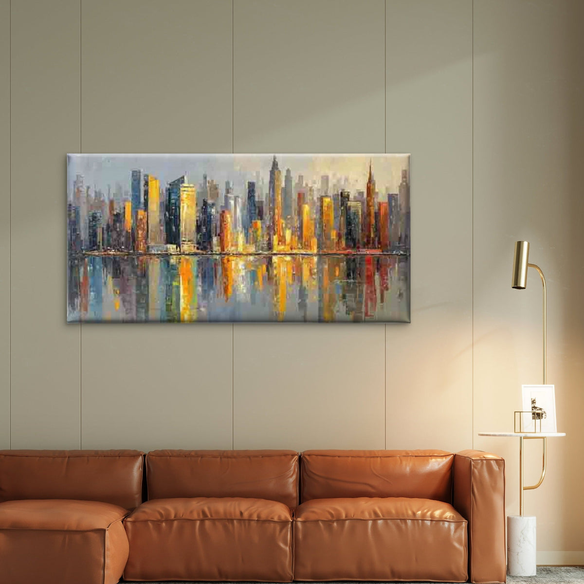 Urban Skyline, Golden Sunset Wall Art Canvas Office Home Room Framed 120x60cm