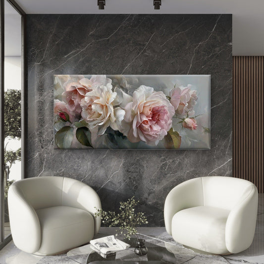 Pink Roses in Bloom Floral Wall Art Canvas Office Home Room Framed 80x45cm