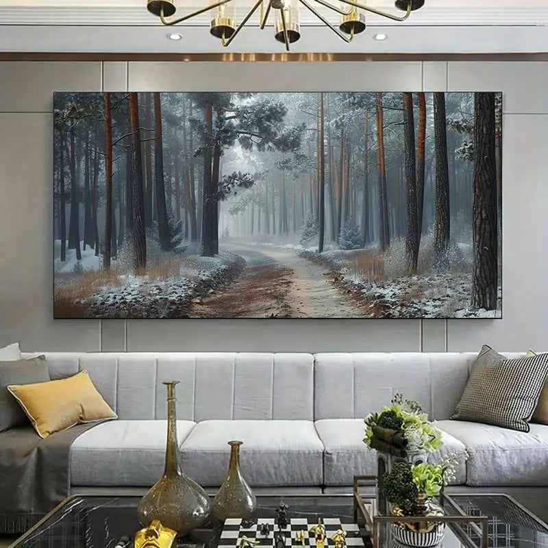 Winter Forest Misty Trees wall canvas office home room framed 120x60cm