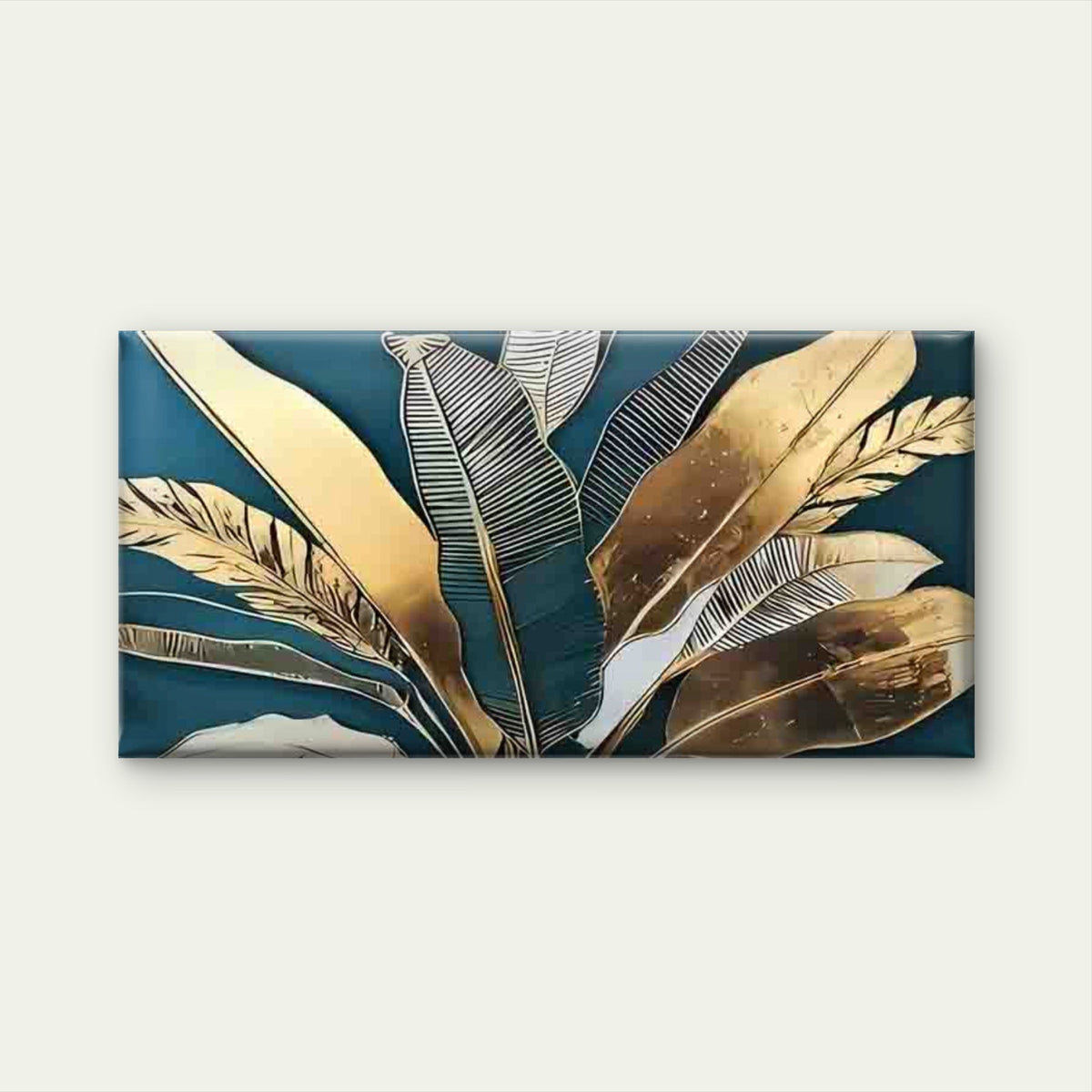 Golden Tropical Monstera & Palm Wall Art Canvas Office Home Room Framed 80x45cm