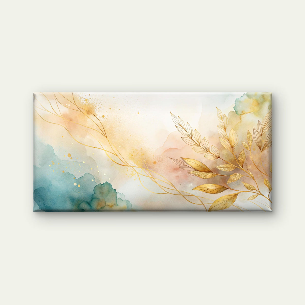 Golden Ether Botanical Leaves Wall Art Canvas Office Home Room Framed 120x60cm
