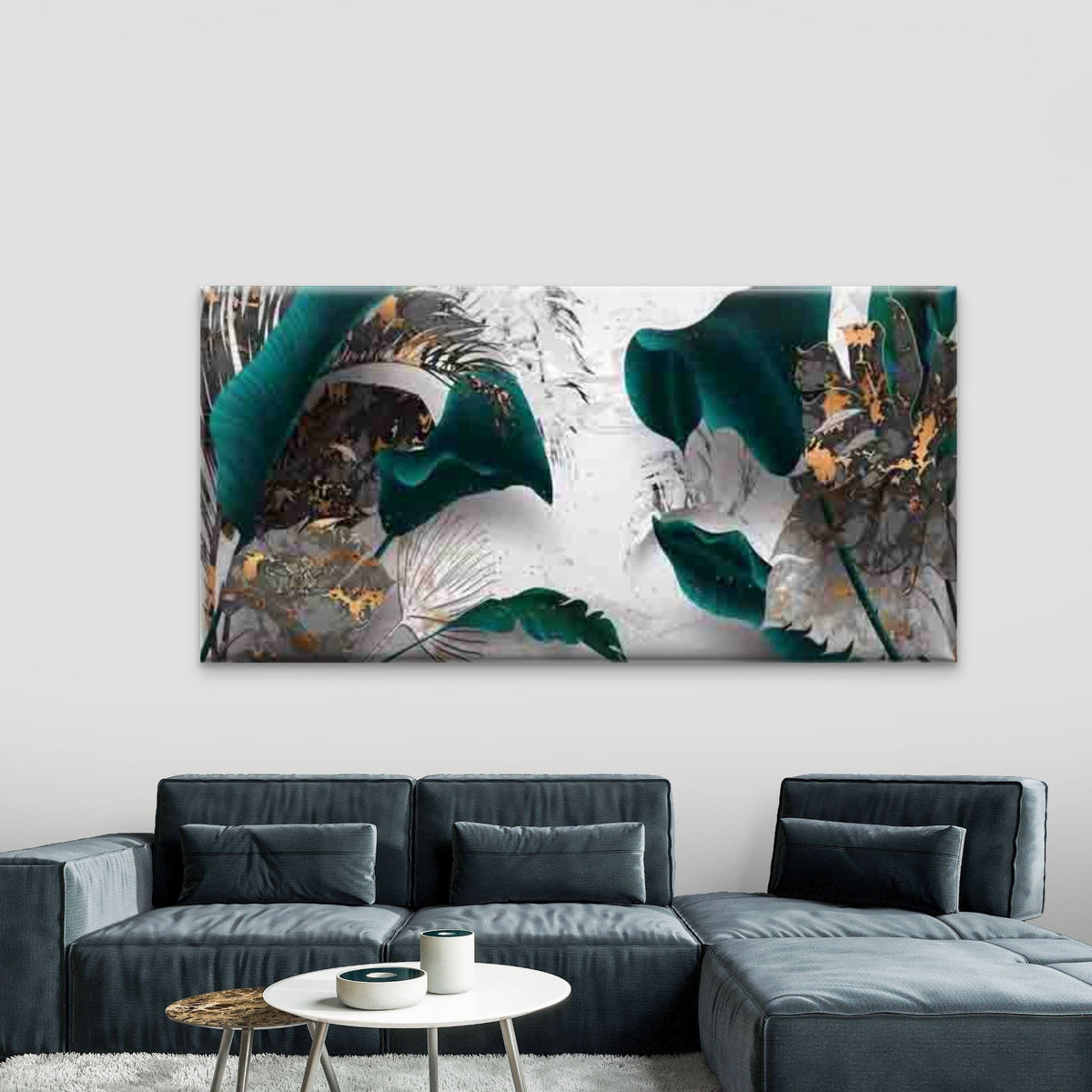 Abstract Tropical Leaves Wall Art Canvas Office Home Room Framed 80x45cm