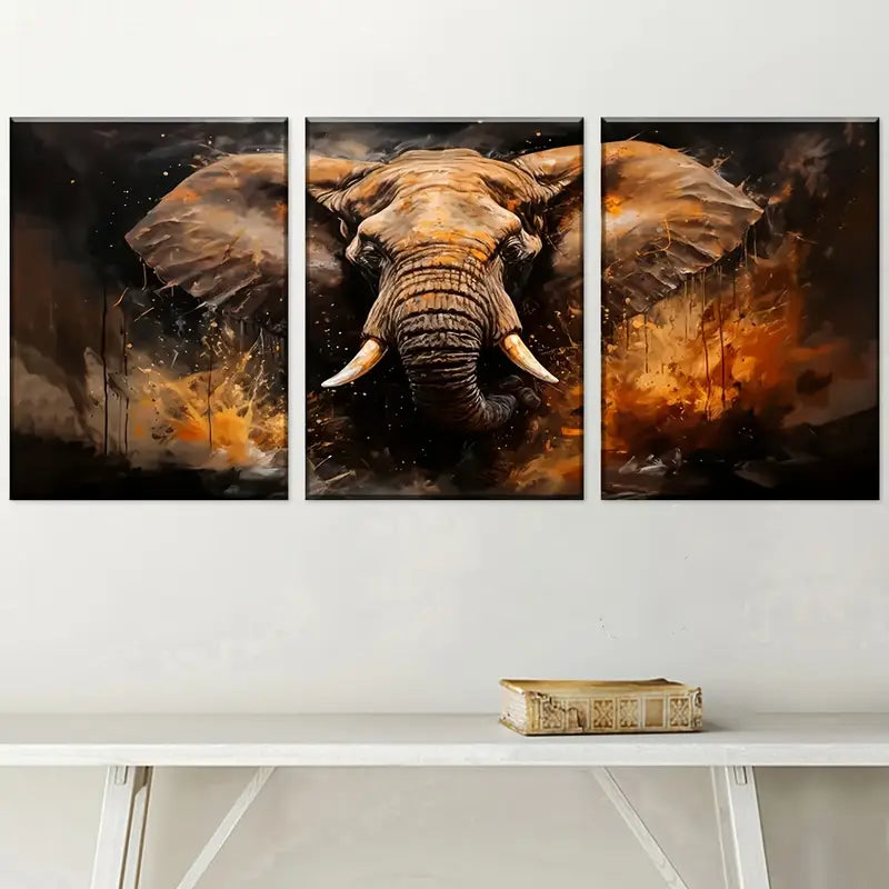 3pcs Vintage Style Elephant Animal Abstract Art Wall Art Set Canvas Framed 40x60cm - High Quality Print 100% Australian Made Wall Canvas Ready to Hang