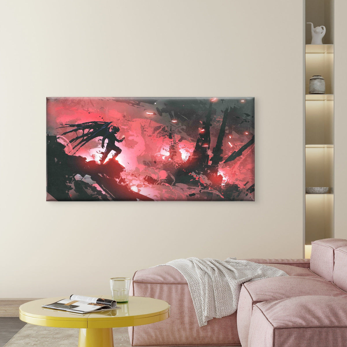 Devil Standing on Ruin Wall Art Canvas Office Home Room Framed 80x45cm