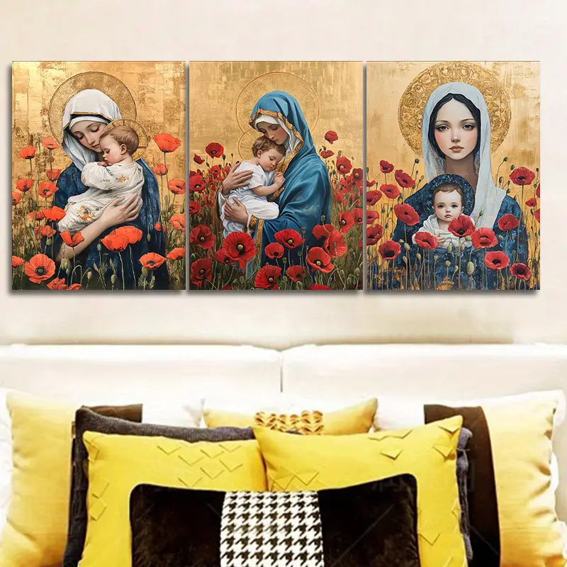 3pcs Featuring a Blue Cloak of a Mother Metal Print Ready to Hang Art