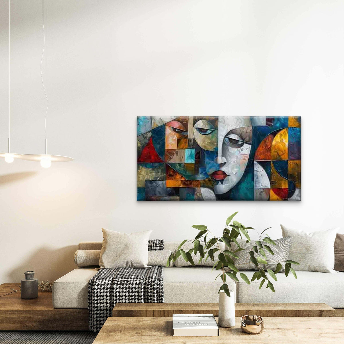 Abstract Vibrant Faces Wall Art Canvas Office Home Room Framed 80x45cm