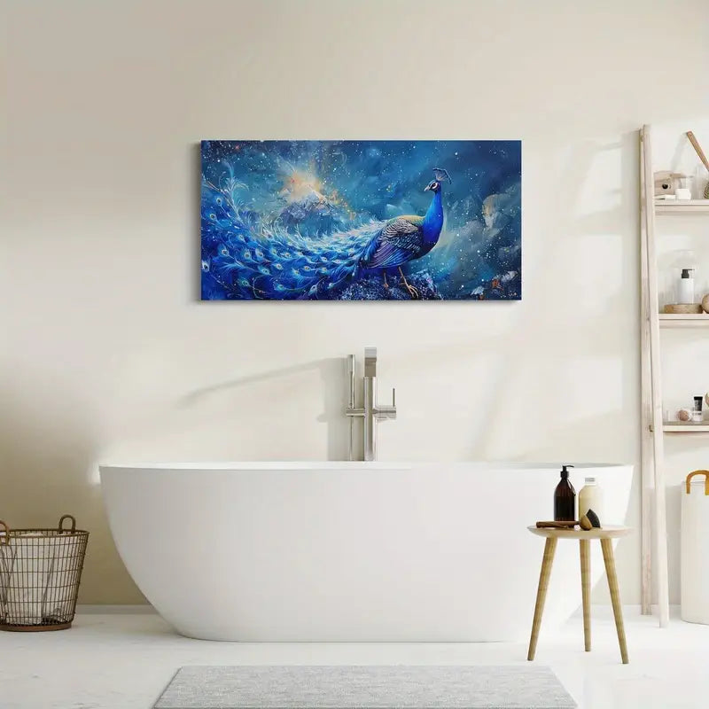 Wild Animal Blue Peacock Feather Aesthetic Wall Art canvas office home room framed 120x60cm