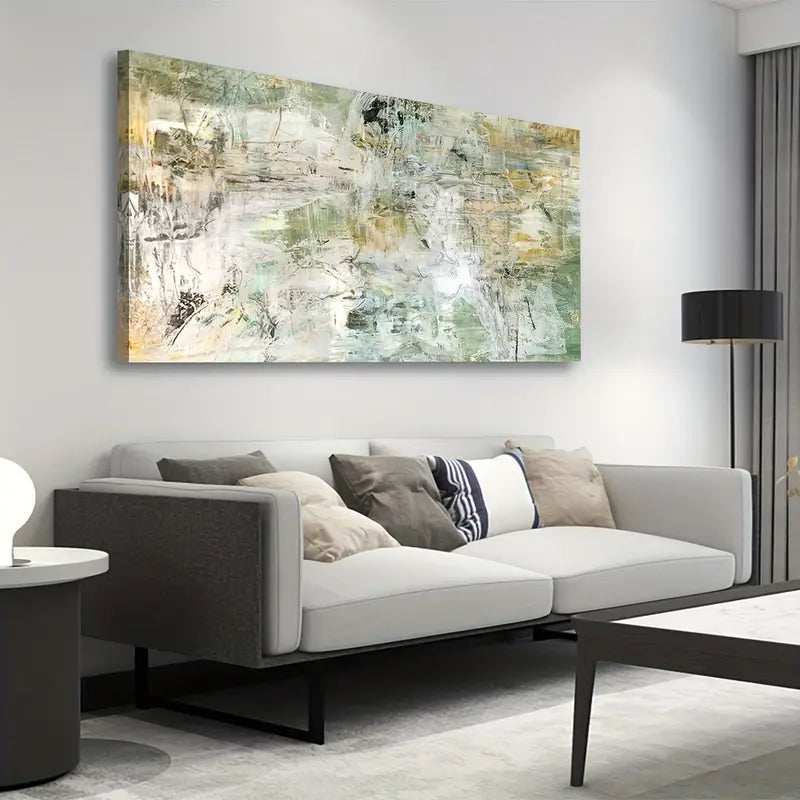 Brown Green Abstract Wall Art canvas office home room framed 120x60cm