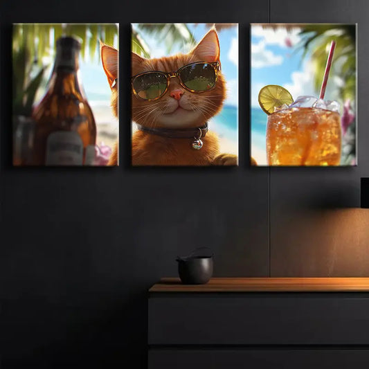 3pcs Holiday Cat Design Metal Print Ready to Hang Art