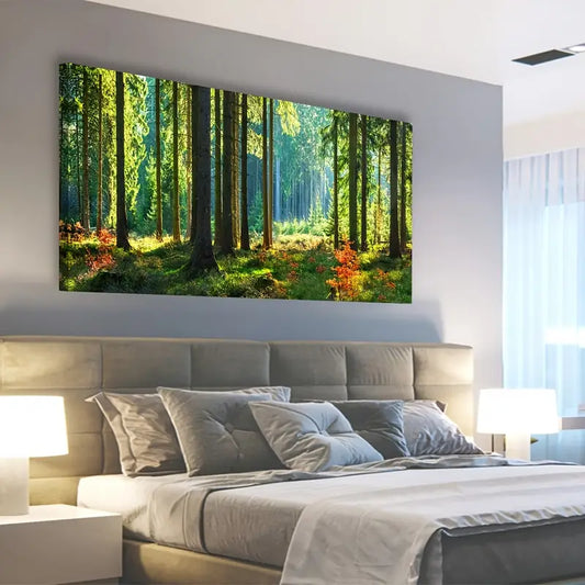 Green Forest Sunny Trees Flowers Grassland Wall Art canvas office home room framed 120x60cm
