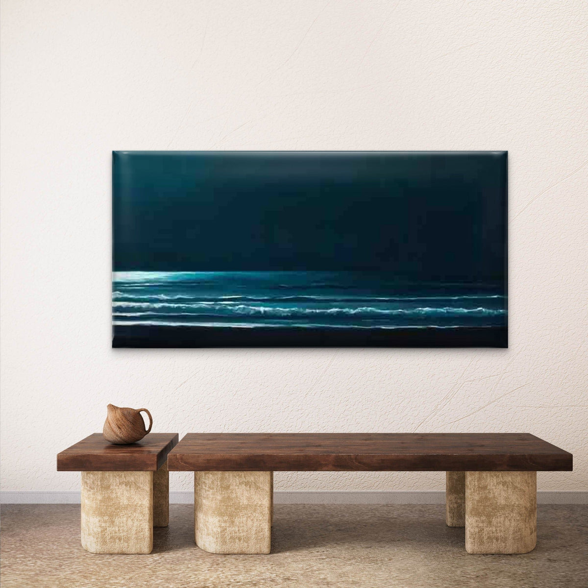 Ocean Night Glow Wall Art Canvas Office Home Room Framed 80x45cm