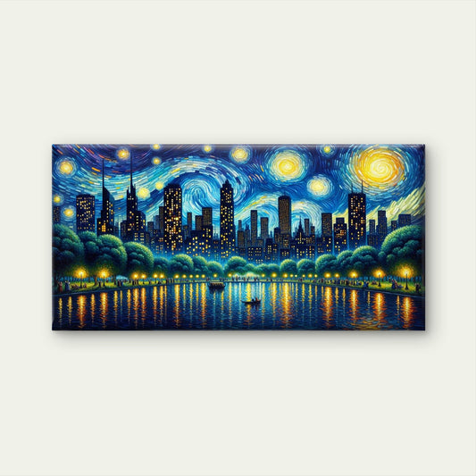 Van Gogh Style Cityscape Wall Art Canvas Office Home Room Framed 80x45cm