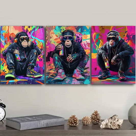 3pcs Street Style Gorilla Metal Print Ready to Hang Art