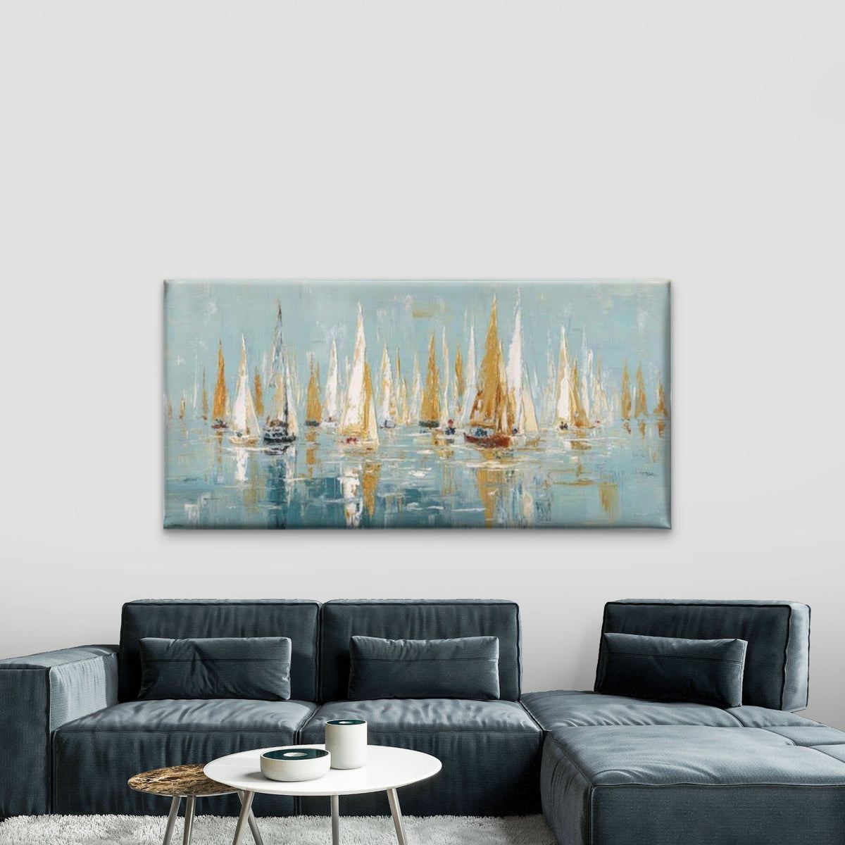 Vibrant Sailboat Painting Wall Art Canvas Office Home Room Framed 120x60cm