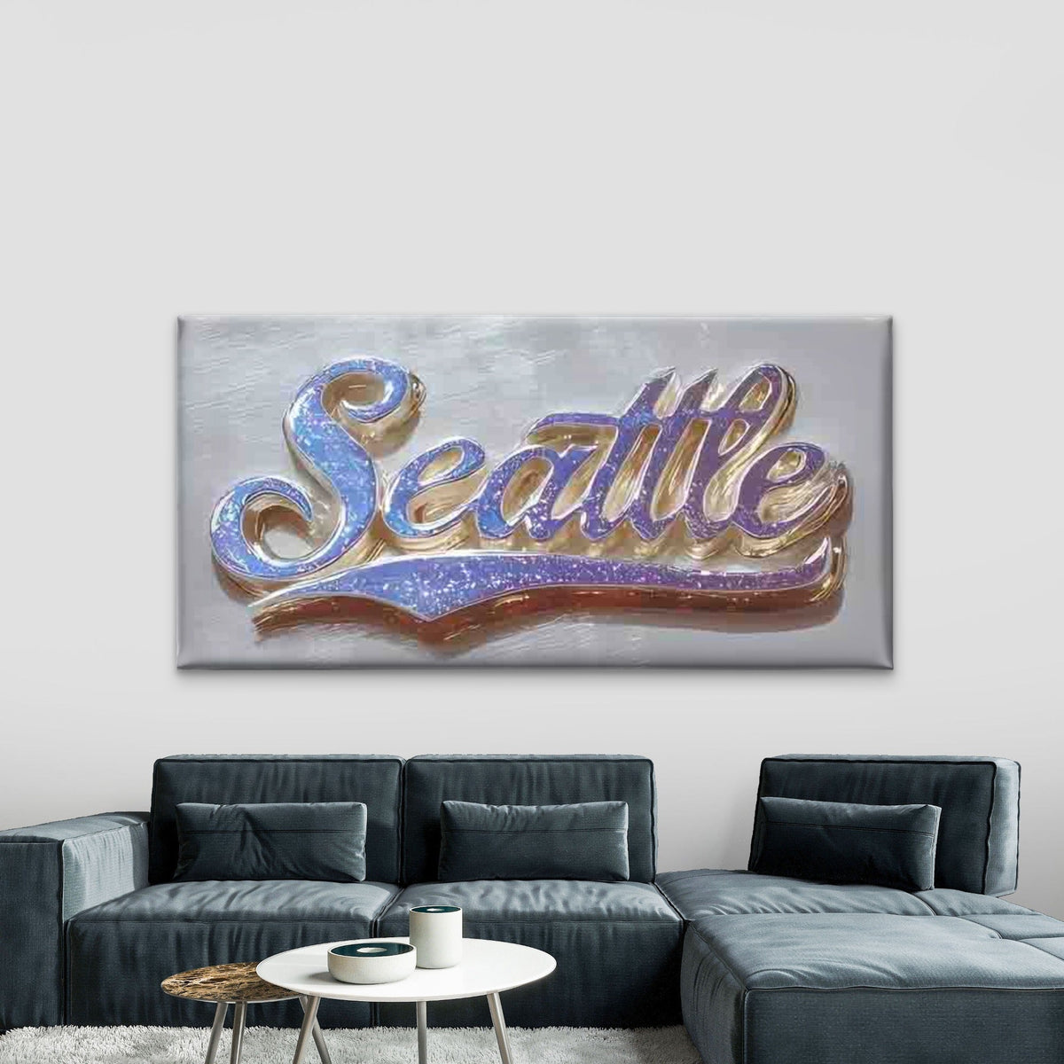 Glitter Seattle City Name Art Wall Art Canvas Office Home Room Framed 80x45cm