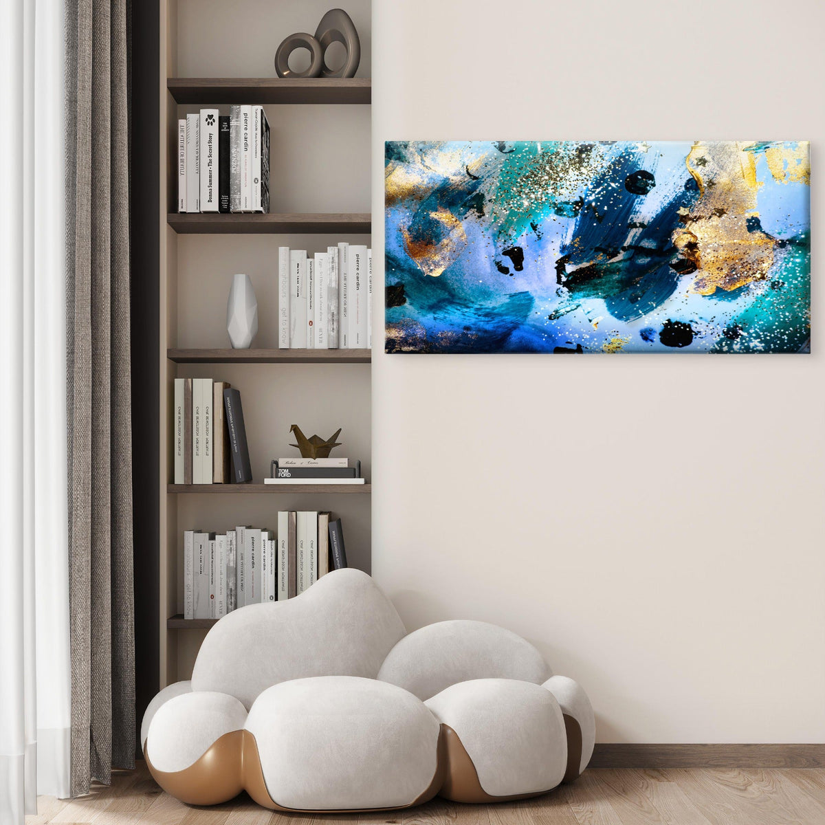 Blue Teal Abstract Gold Galaxy Wall Art Canvas Office Home Room Framed 120x60cm