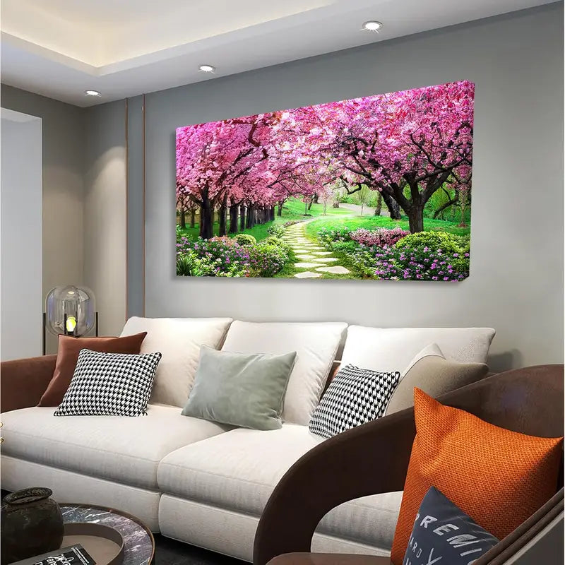 Pink Cherry Blossoms Tree Forest Wall Art canvas office home room framed 120x60cm