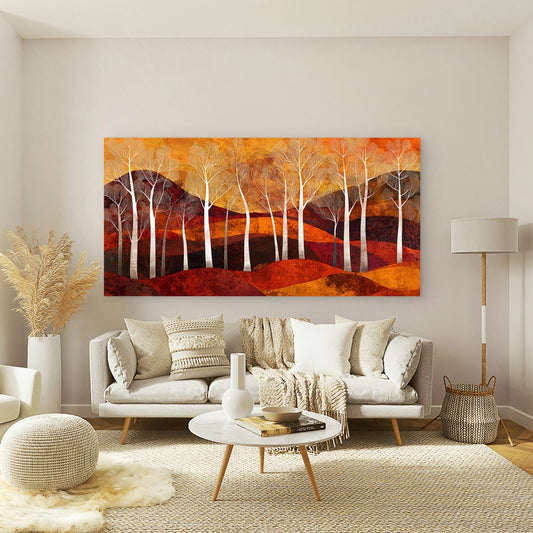 Design of Autumn Trees Wall Art Canvas Office Home Room Framed 80x45cm