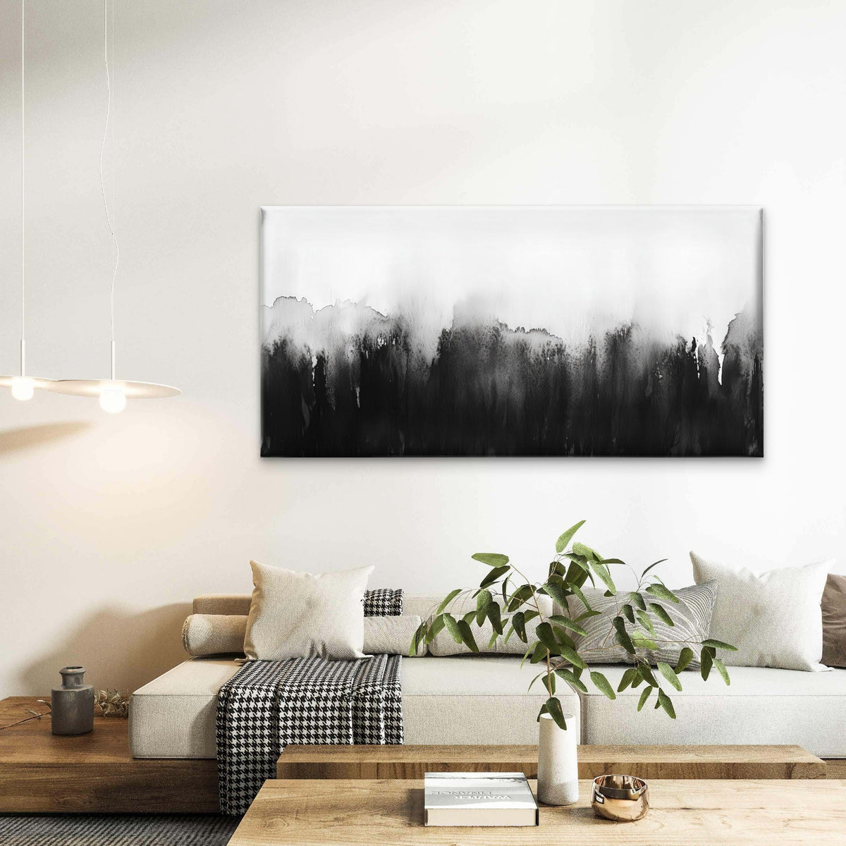 Minimalist Black Ink Abstract Wall Art Canvas Office Home Room Framed 120x60cm