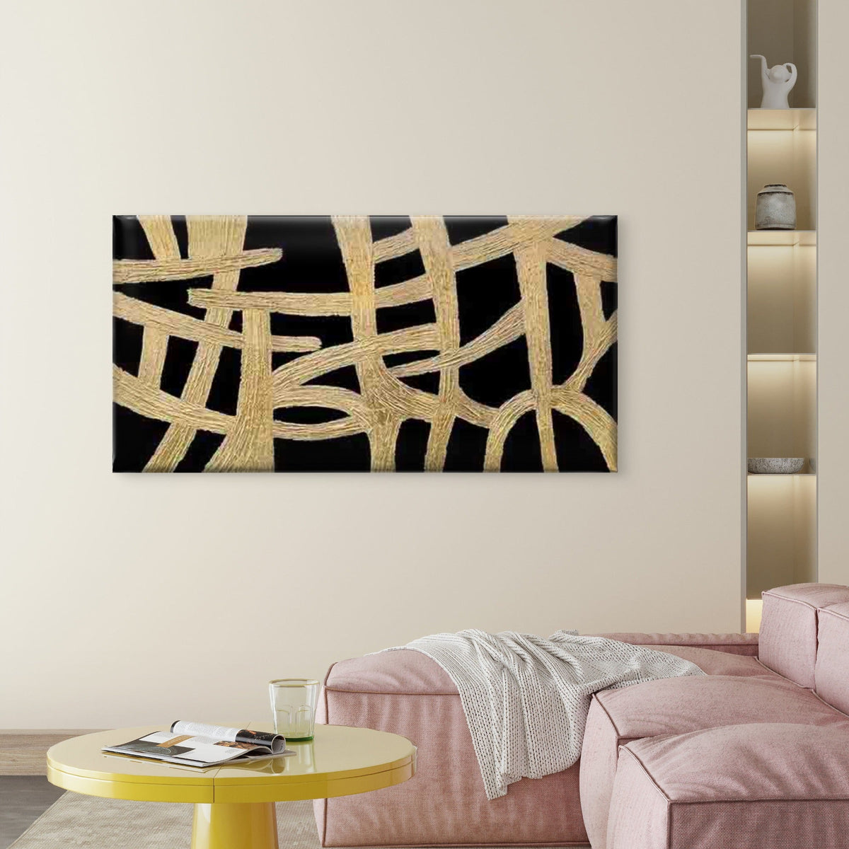 Golden Threads Woven Wall Art Canvas Office Home Room Framed 120x60cm