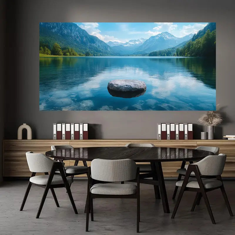 Serene Lake Scene with Floating Stone Wall Art wall canvas office home room framed 120x60cm