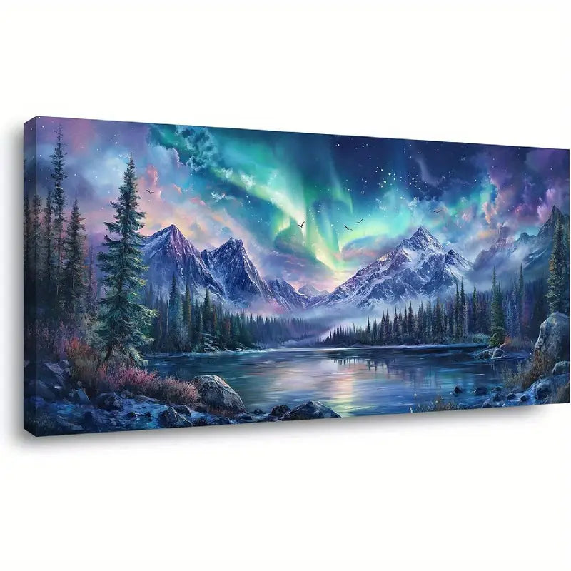 Abstract Snow Mountain Forest Vibrant Wall Art canvas office home room framed 120x60cm
