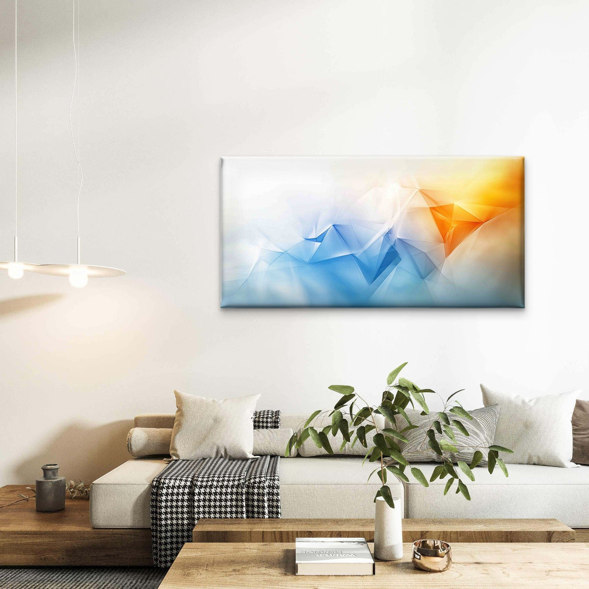 Abstract Blue Orange and White Wall Art Canvas Office Home Room Framed 120x60cm