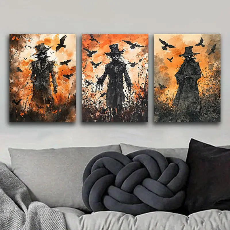 3pcs Scarecrow Themed Metal Print Ready to Hang Art