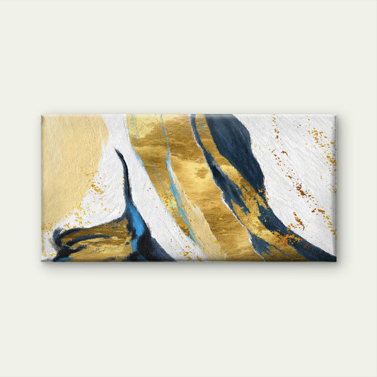 Abstract Blue And Gold Brushstrokes Wall Art Canvas Office Home Room Framed 80x45cm
