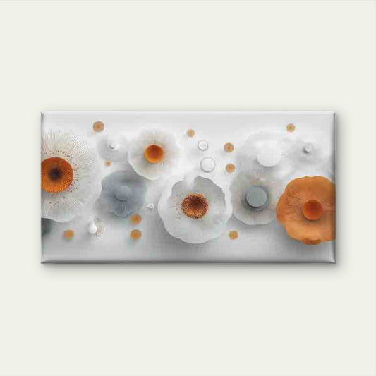Abstract Floral Orange & White Wall Art Canvas Office Home Room Framed 80x45cm
