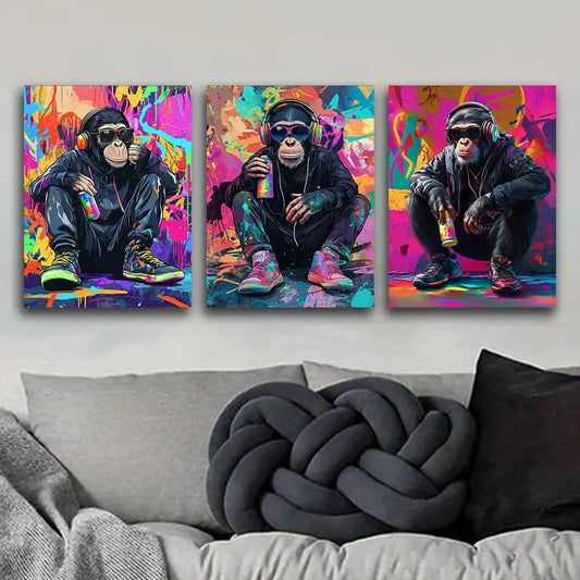 3pcs Street Style Gorilla Metal Print Ready to Hang Art