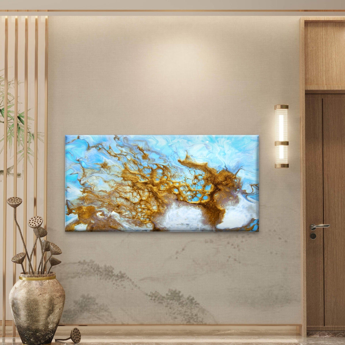 Golden Dark Blue Marble Wall Art Canvas Office Home Room Framed 120x60cm