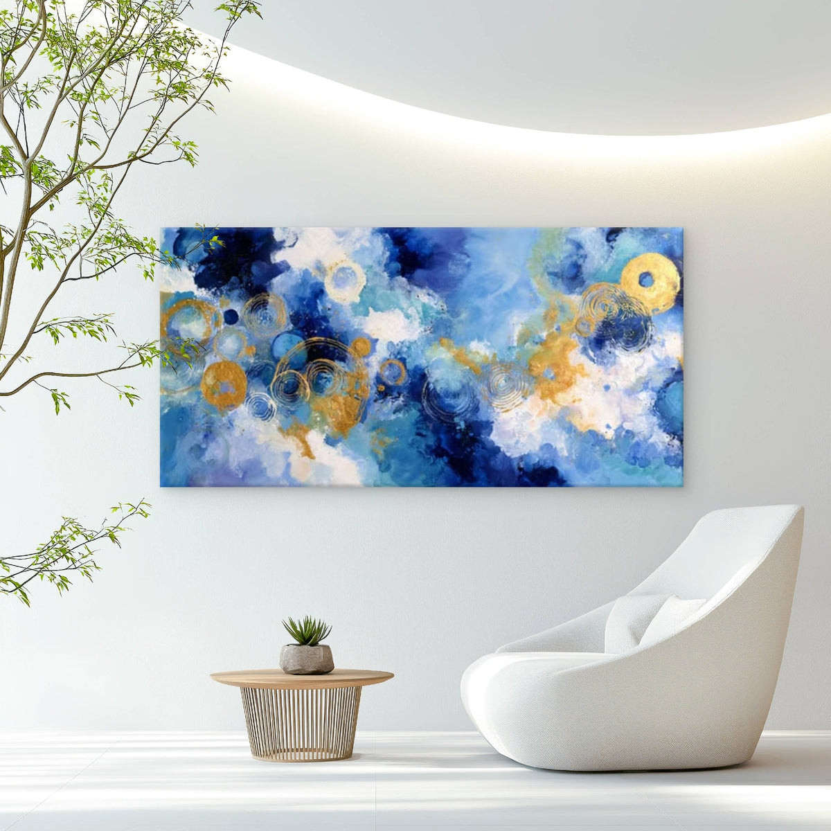 Modern Navy to Sky Blue Ombre Wall Art Canvas Office Home Room Framed 80x45cm